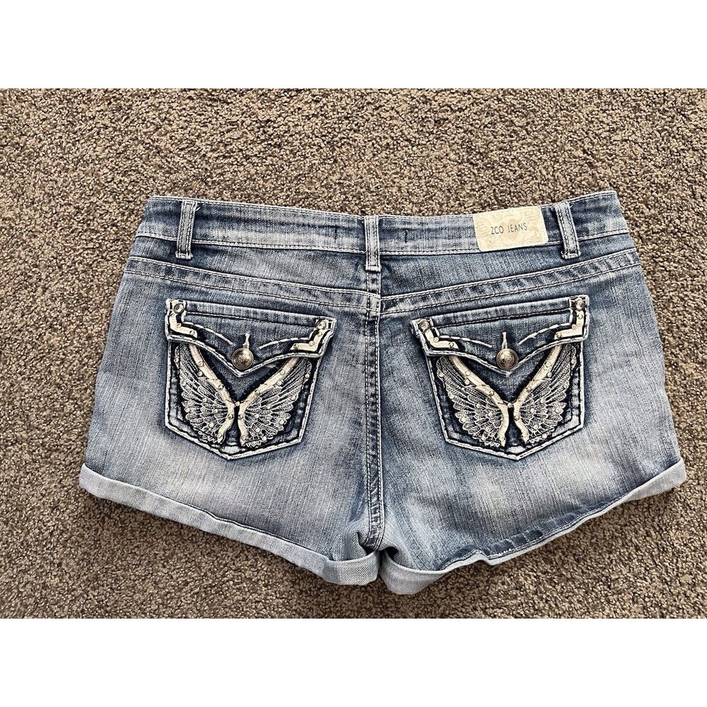 Zco Jeans Denim Shorts Womens 14 Blue 36 Low Rise Sequin